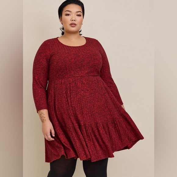 torrid Dresses & Skirts - Torrid Red Textured Knit Long Sleeve Midi Dress – Women’s Size 4 (Plus)